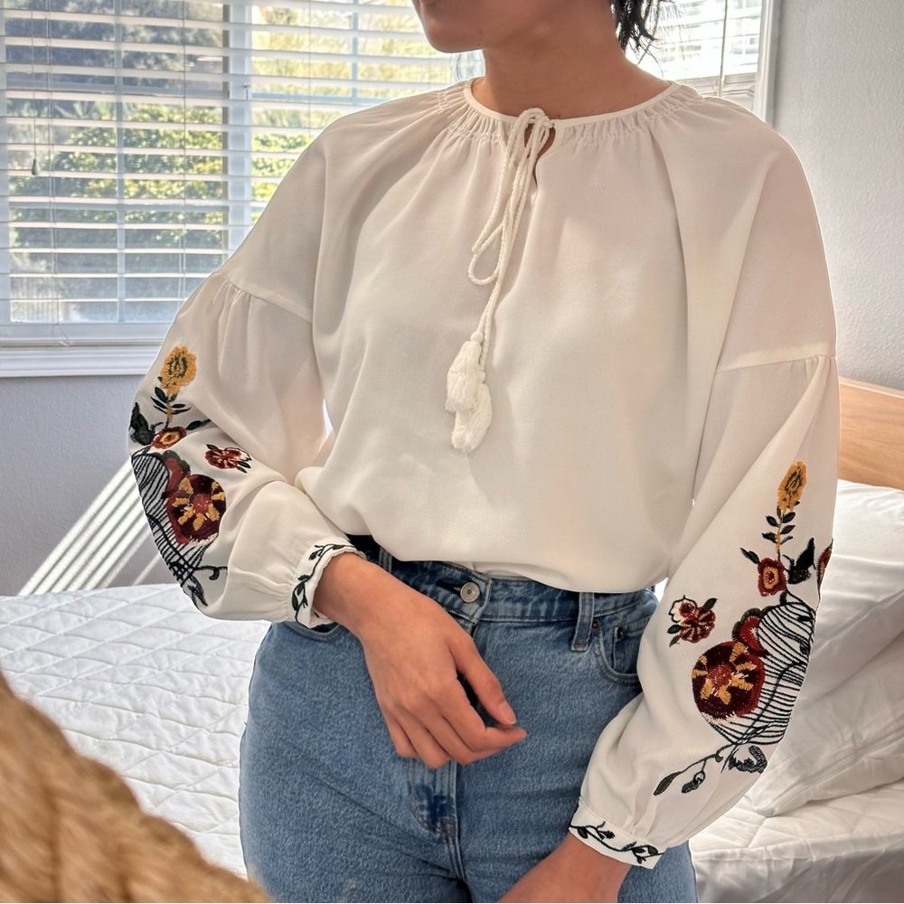 ZALORA Long Sleeve Top With Floral Embroidery